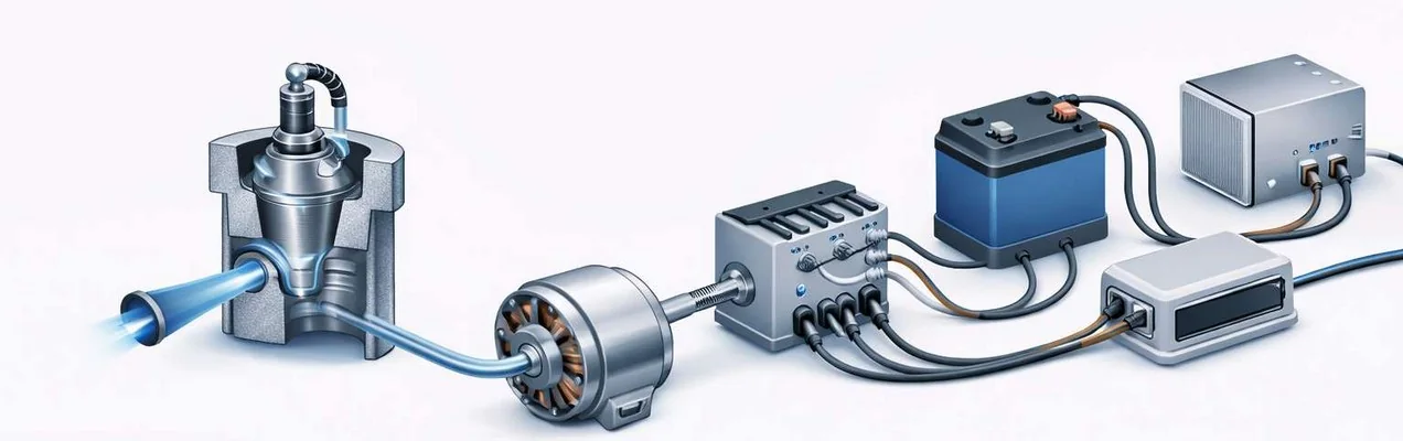 BLTから発電機、電力変換、蓄電、負荷へつながる発電構成イメージ